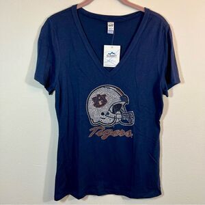 Kavio Women’s Navy Blue Auburn Tigers Football Bedazzled Bling Top Medium NWT